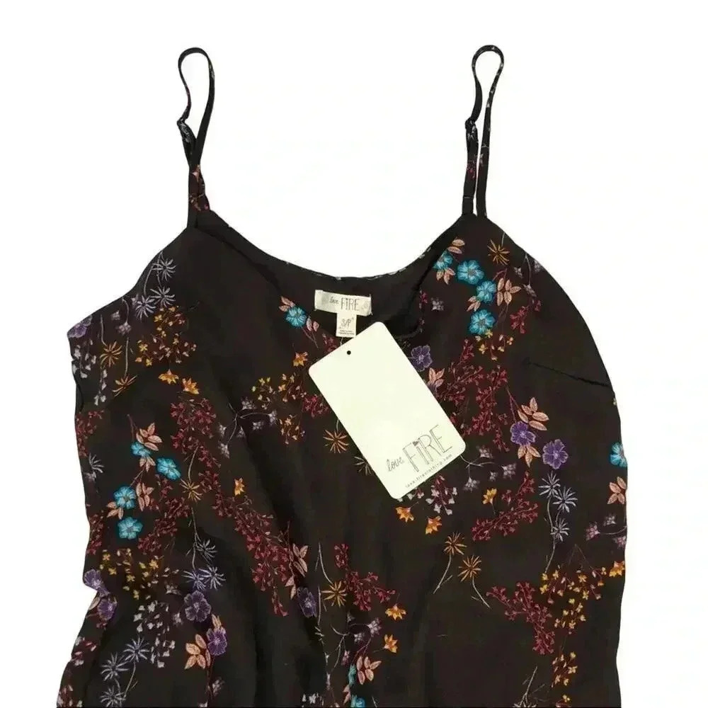 NWT Love, Fire Black Floral Midi Dress Chiffon Women's Size S